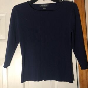 August Silk Dark Navy Blue Knit Top